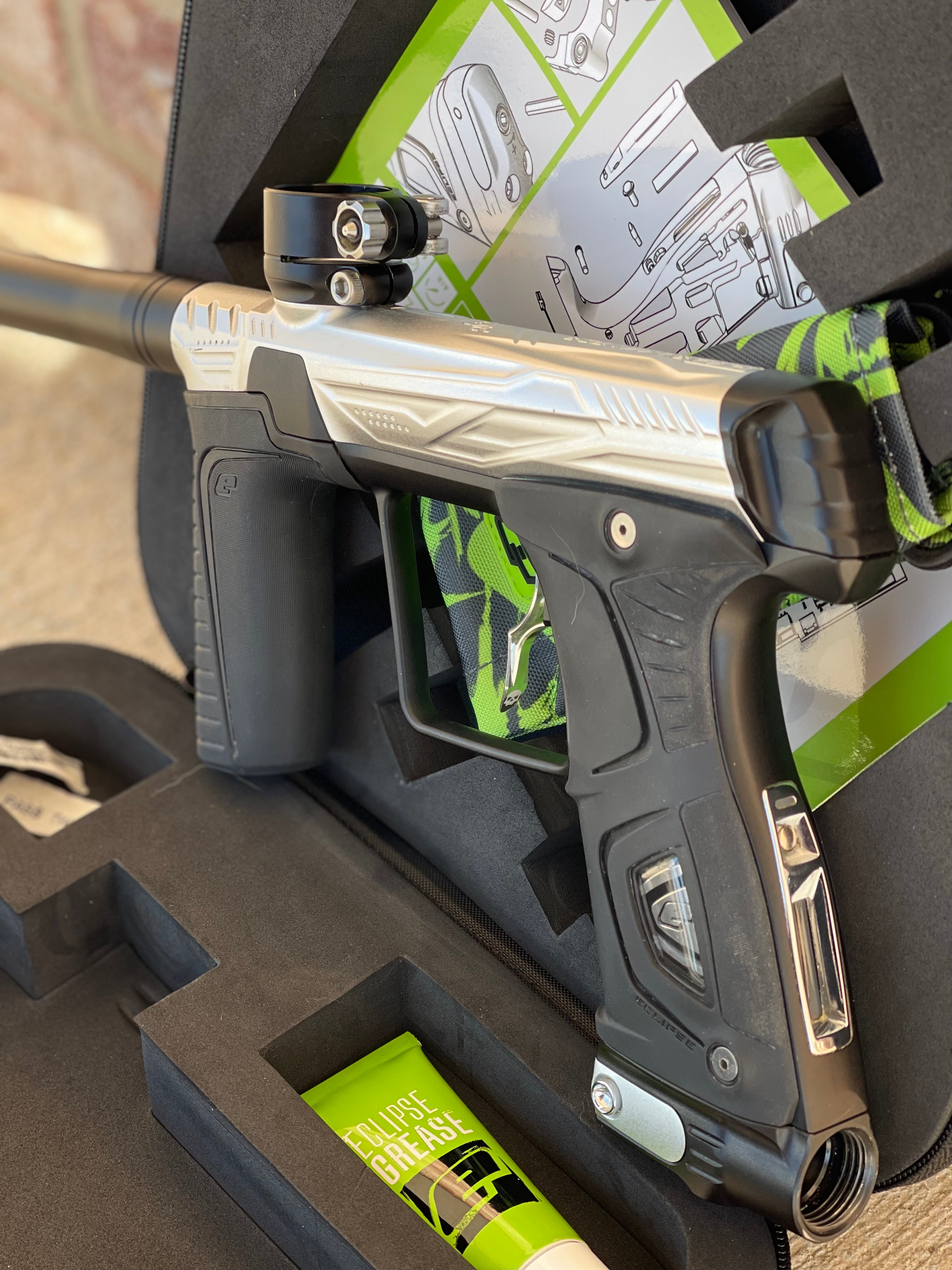 Used HK Eclipse Gtek 170R Paintball Gun Silver / Black w Punishers Paintball