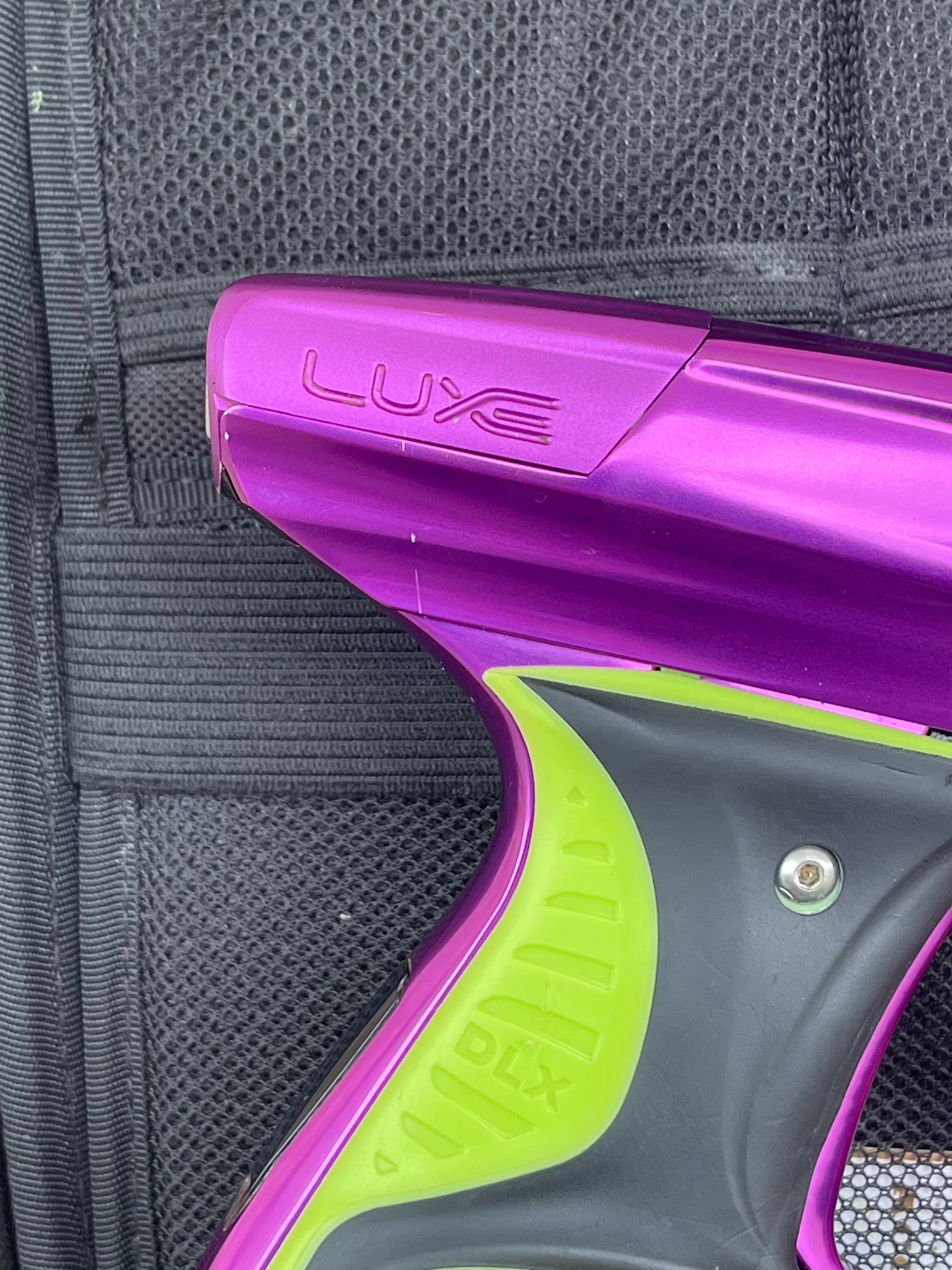 Used DLX Luxe X Paintball Gun - Gloss Purple / Dust Purple w/ Orange Deuce Trigger