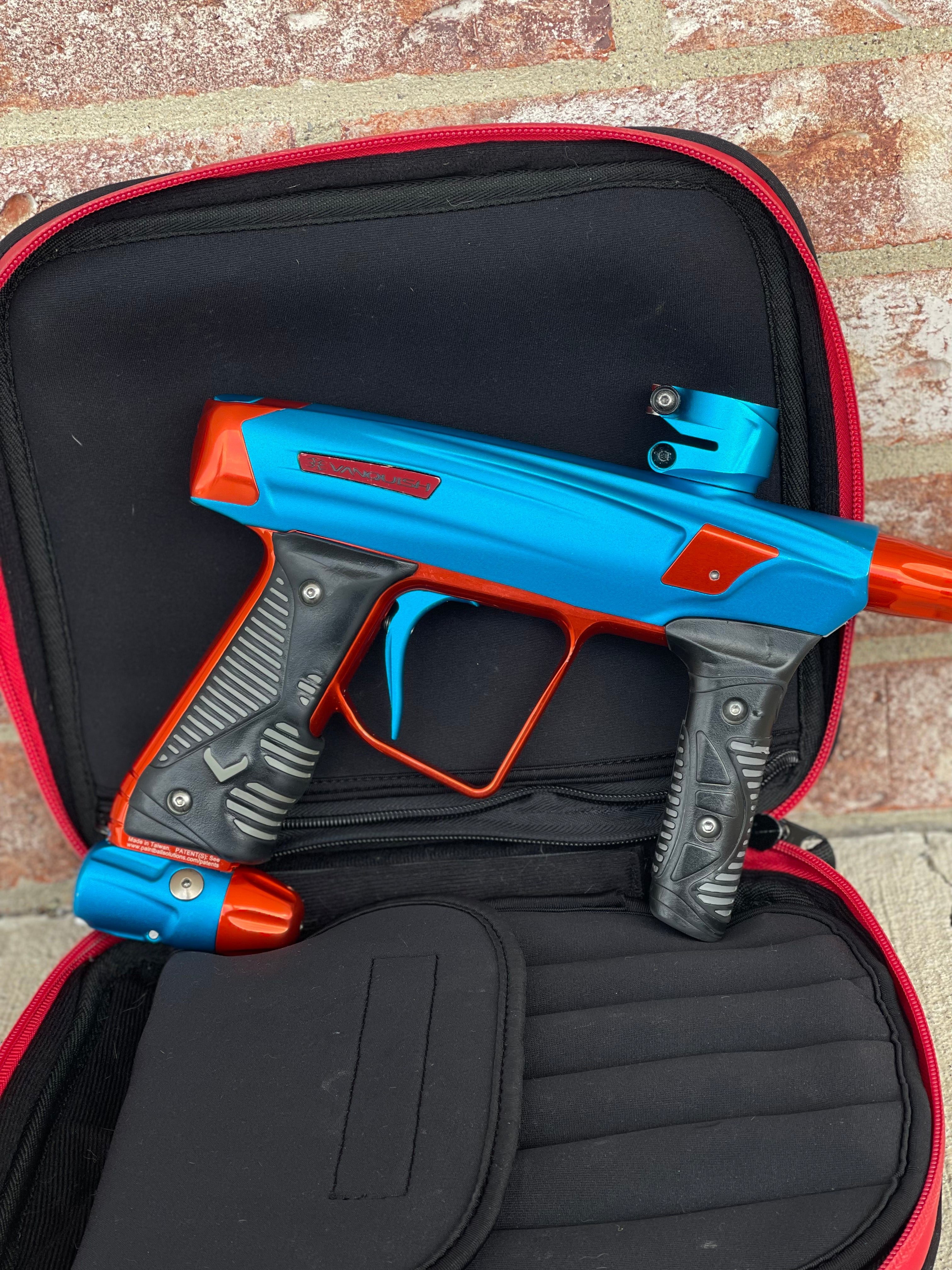 Used Empire Vanquish GT Paintball Maker - Blue/Orange w/ Full Barrel Kit