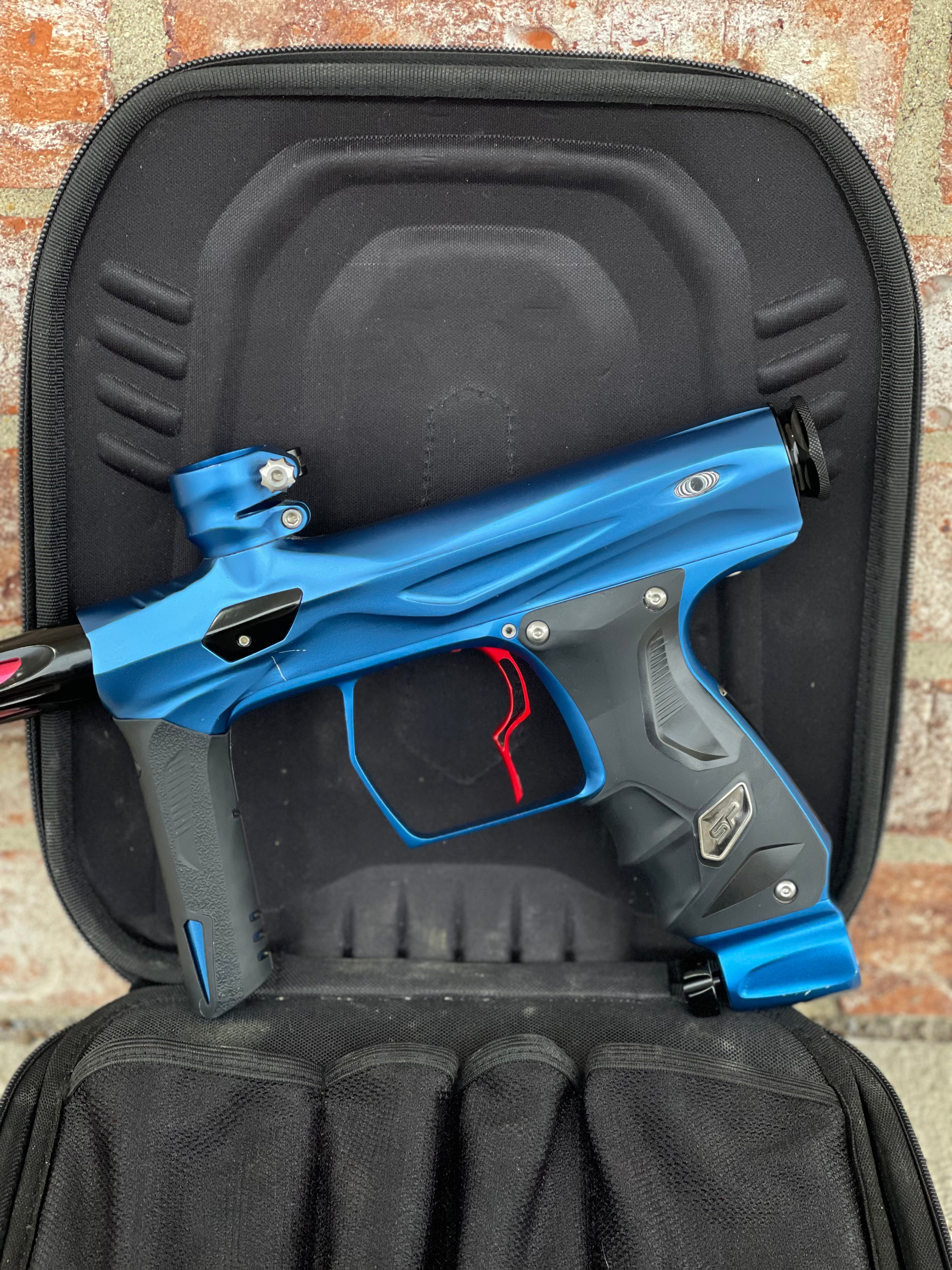 Used Shocker Amp Paintball Gun - Dust Blue w/SSC Soft Tip Bolt & Infamous Deuce Trigger