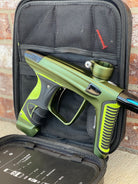 Used DLX Luxe X Paintball Gun - Dust Olive/Polished Black w/ Green Grip Kit