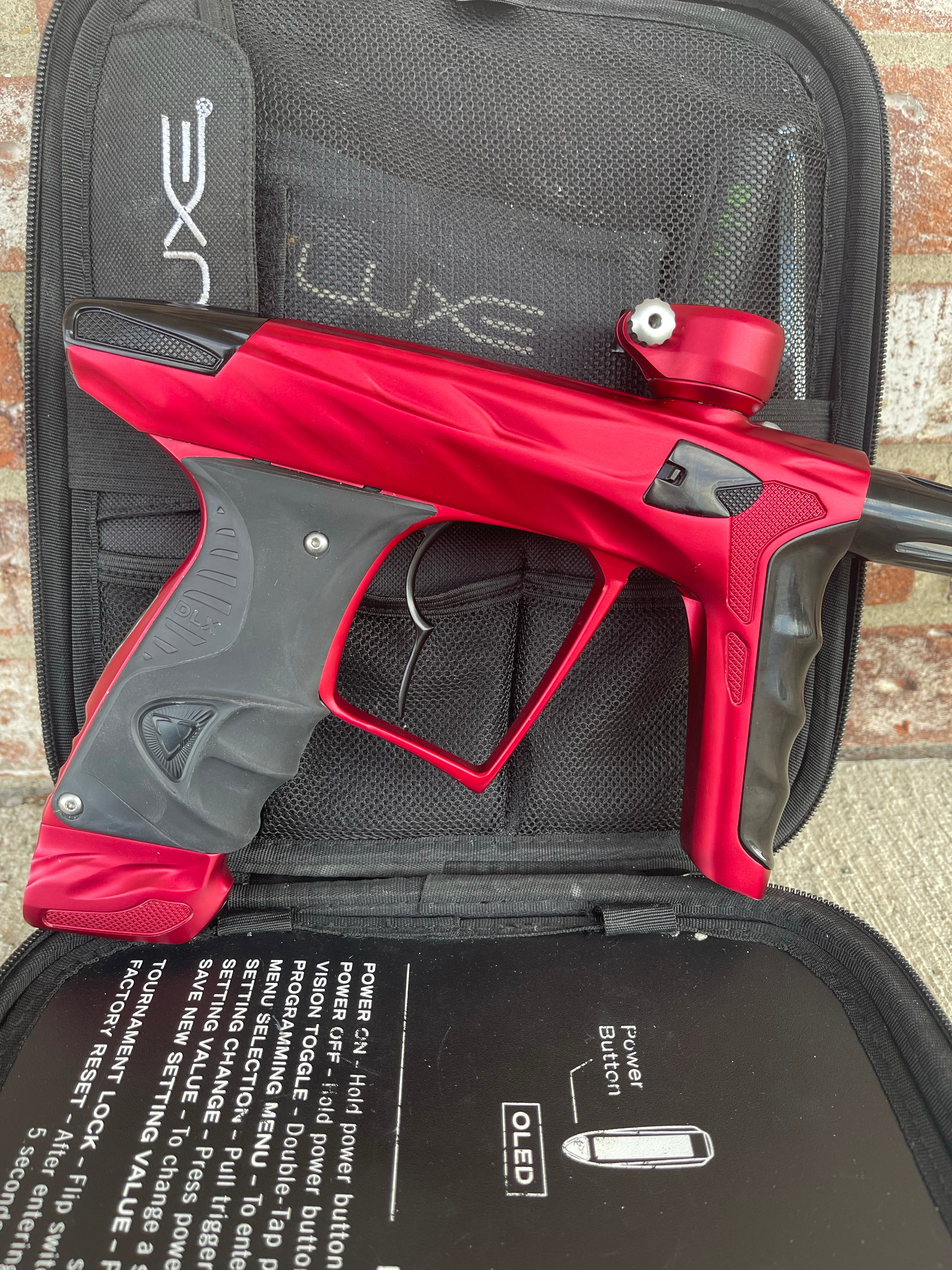 Used HK Army DLX Luxe X A51 Paintball Gun - Dust Red/Polished Black w/Infamous Deuce Trigger & Carbon IC Barrel