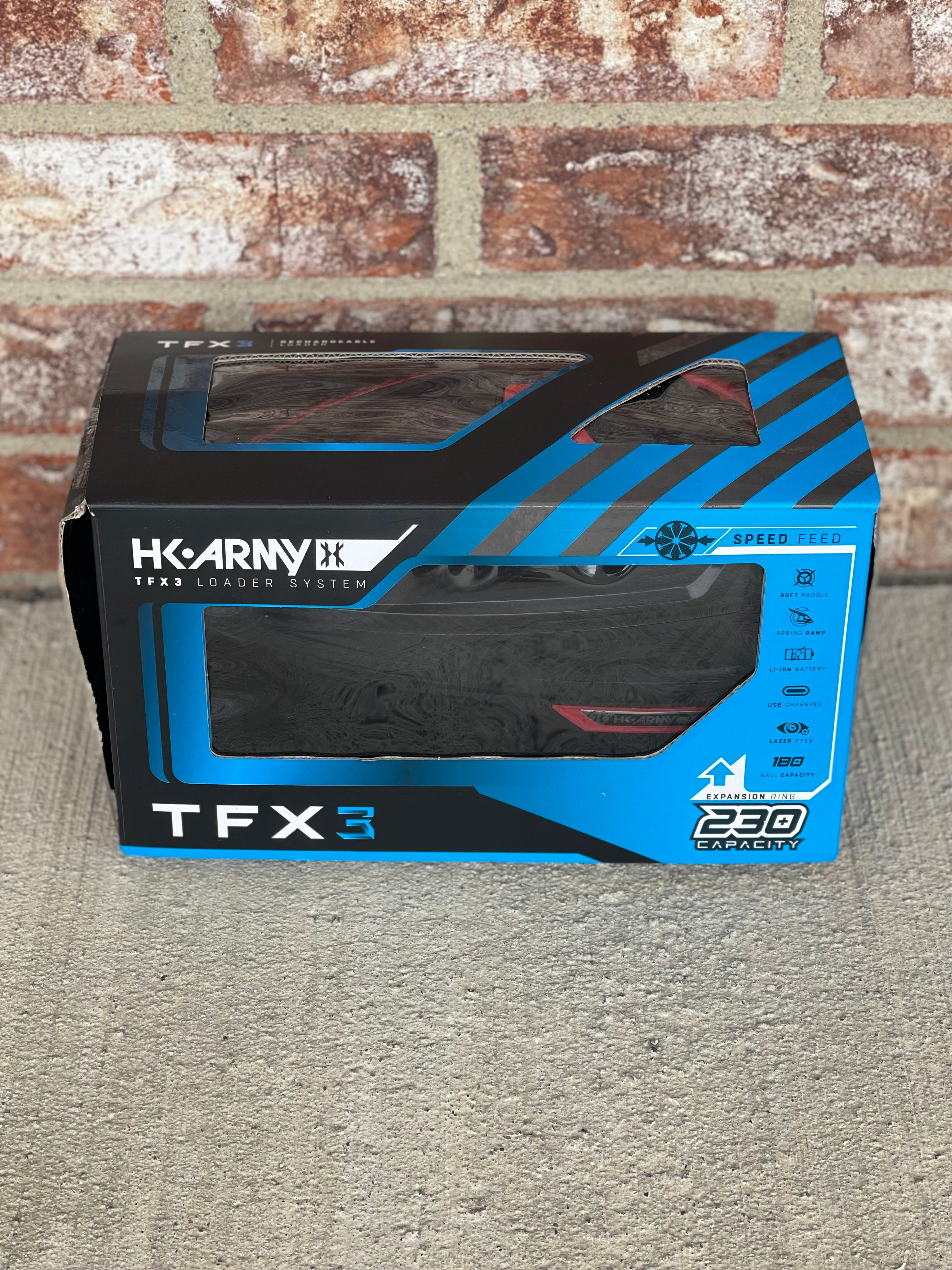 Used HK Army TFX3 Paintball Loader - Black/Red with Rain Lid & Speedfeed