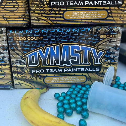 GI Sportz/Dynasty Pro Team Paintballs - 2000 Paintballs - Aqua Metallic Shell - Yellow Fill *BANANA SCENT*