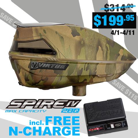 Virtue Spire 4 (IV) 280 Paintball Loader - Reality Brush Camo - w/ FREE N-Charge