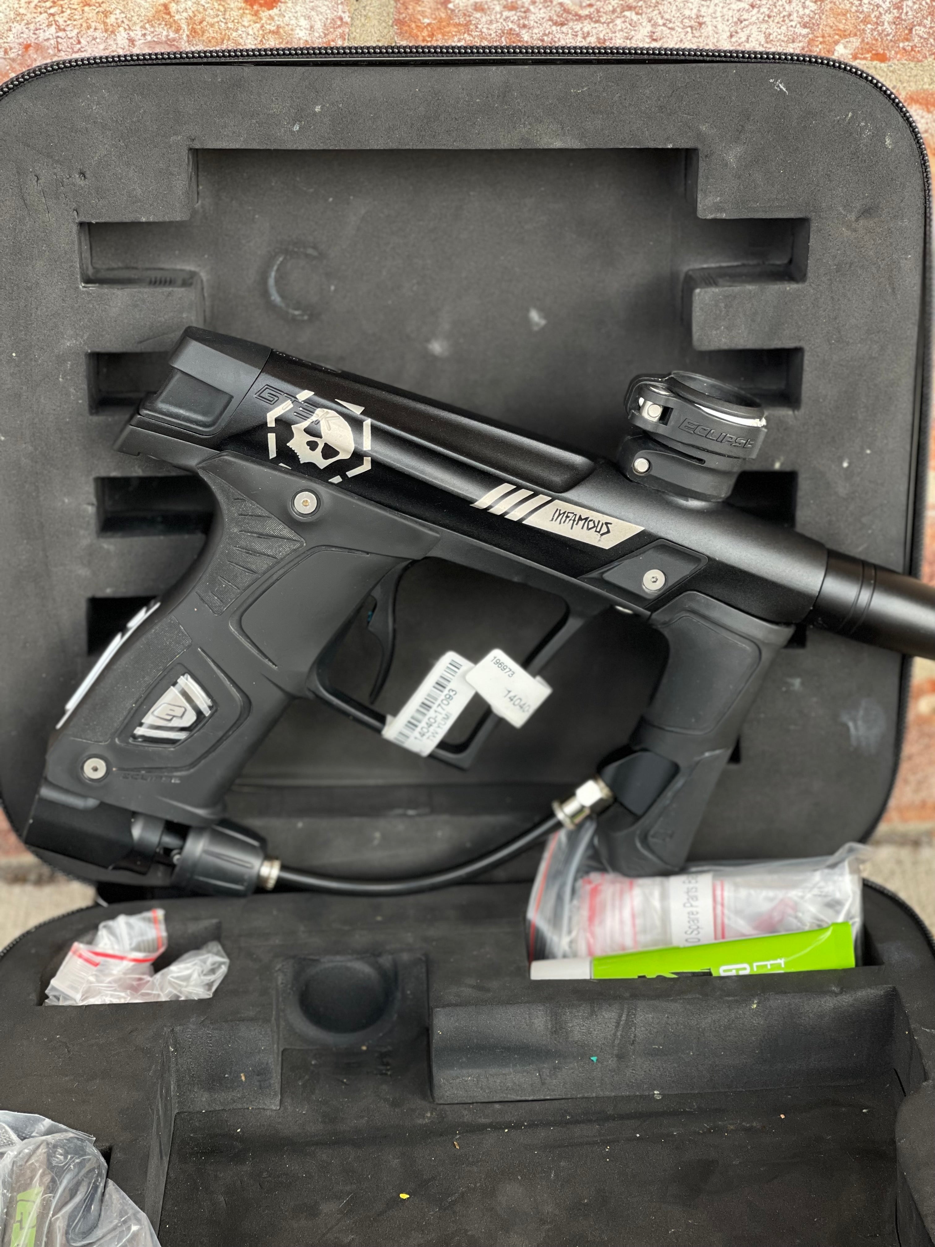 Used Planet Eclipse Gtek Infamous Edition Paintball Marker w/ Mechanical and Electronic Frame