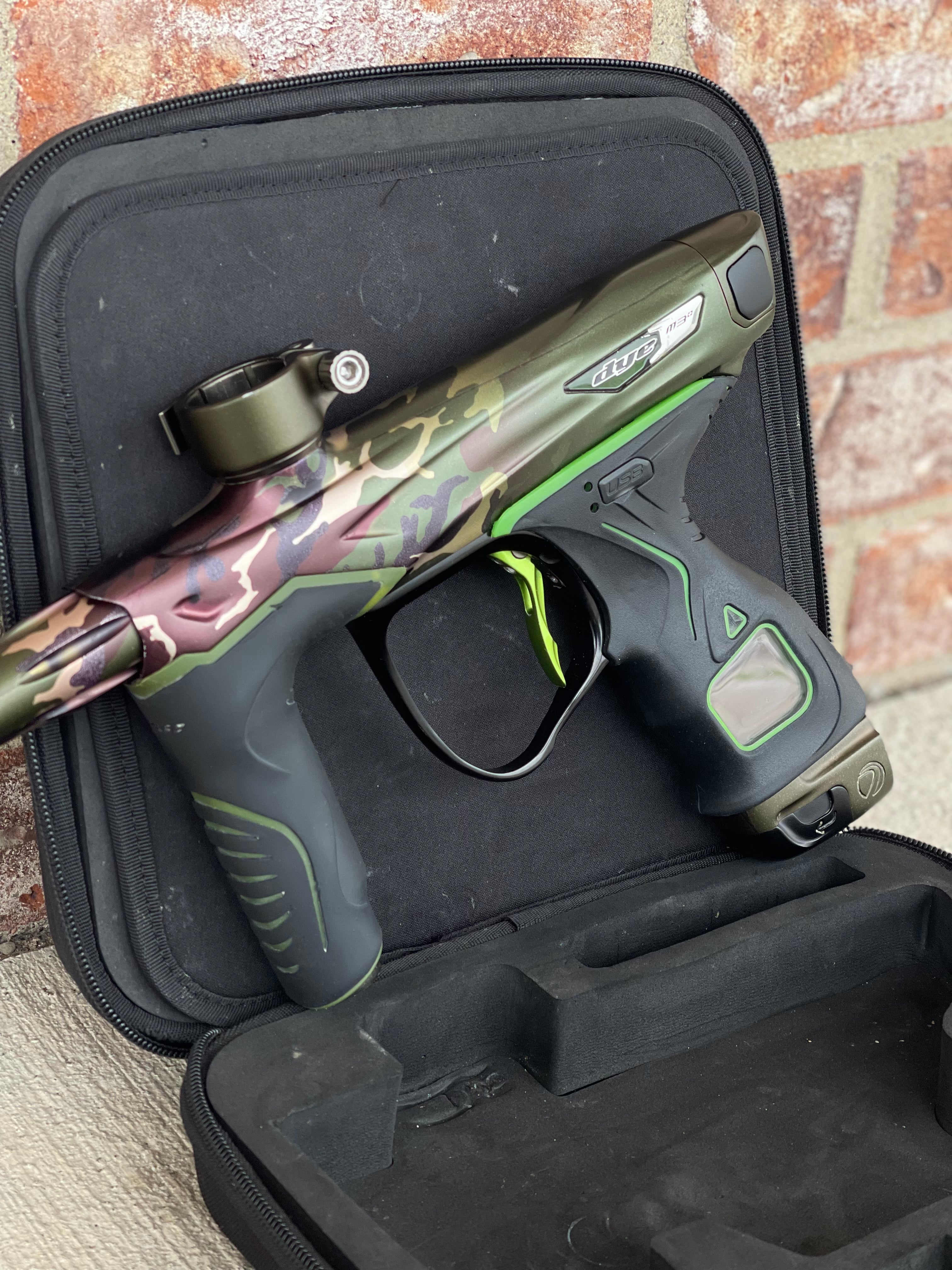 Used Dye M3+ Paintball Gun - PGA Woodland w/Lime Scythe Trigger