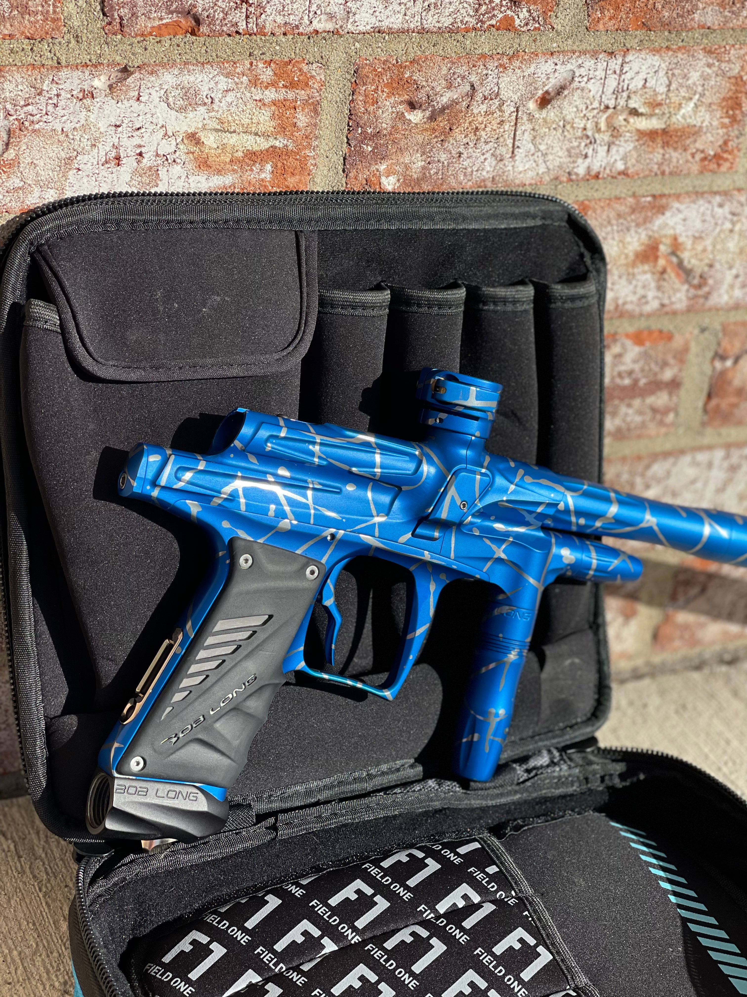 Used Bob Long G6R OLED Paintball Gun - Z Cut - Blue/Silver Splash