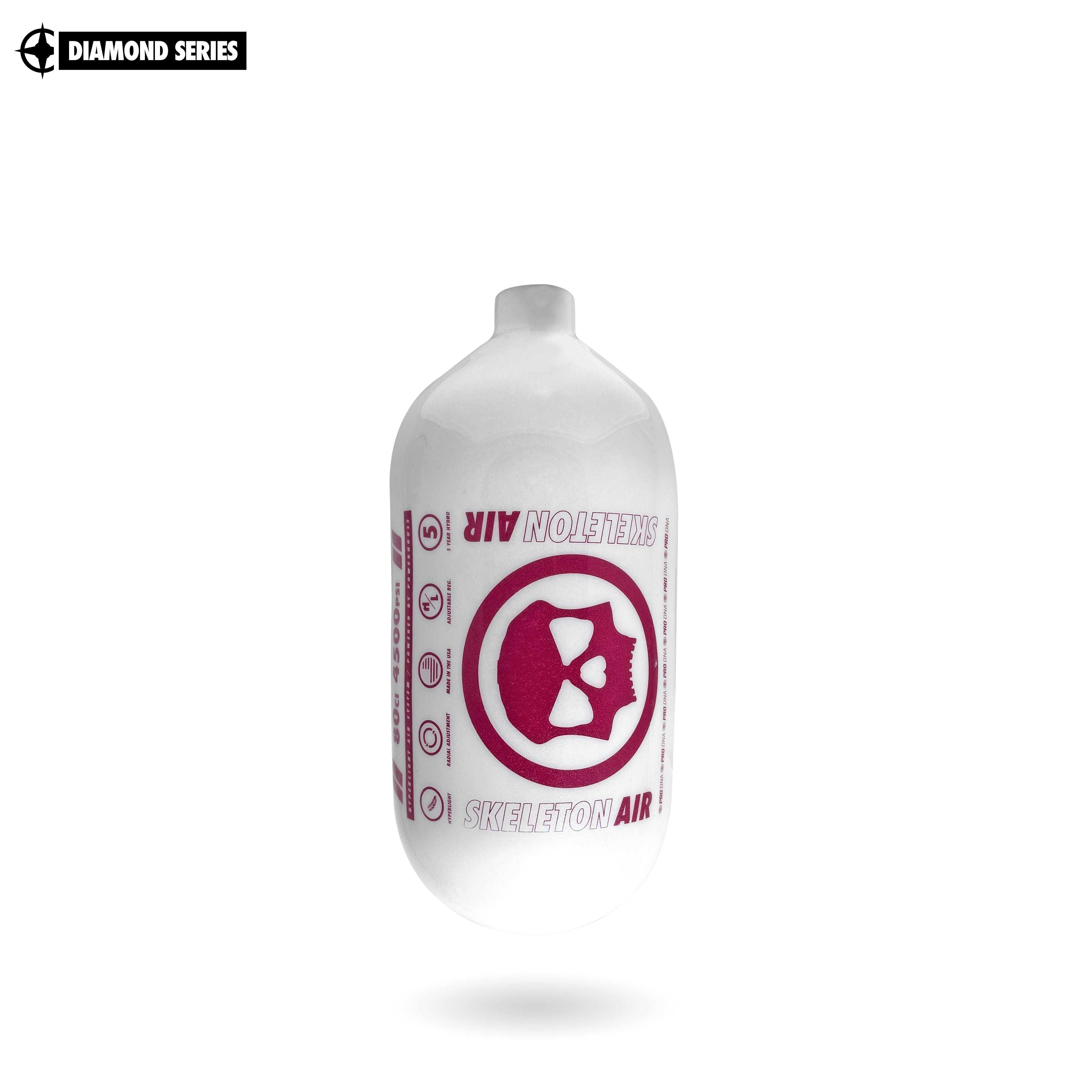 Infamous Skeleton Air "Hyperlight" Paintball Tank BOTTLE ONLY - Diamond Series - Pearl / Pink - 80/4500 PSI