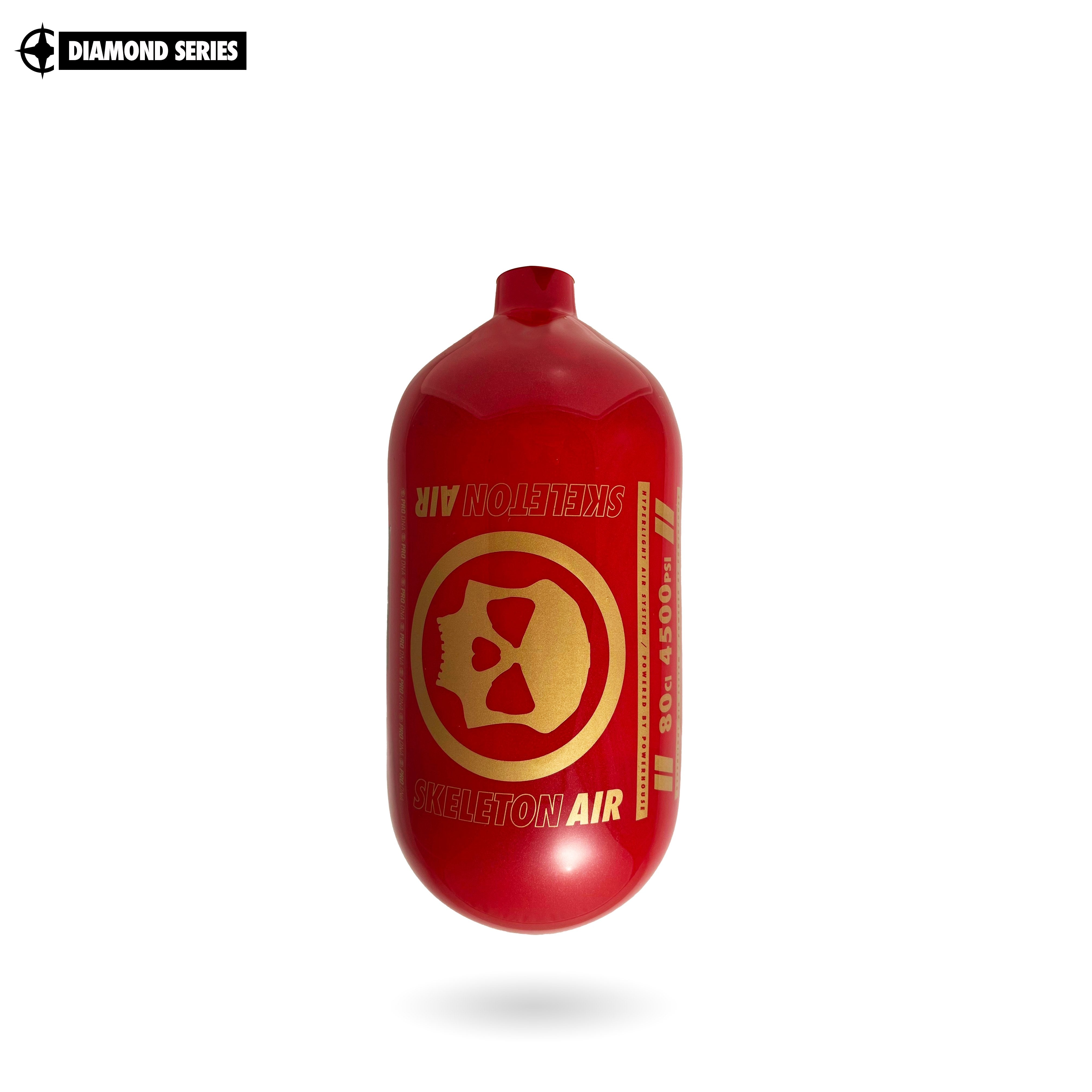 Infamous Skeleton Air "Hyperlight" Paintball Tank BOTTLE ONLY - Diamond Series - Red / Gold - 80/4500 PSI