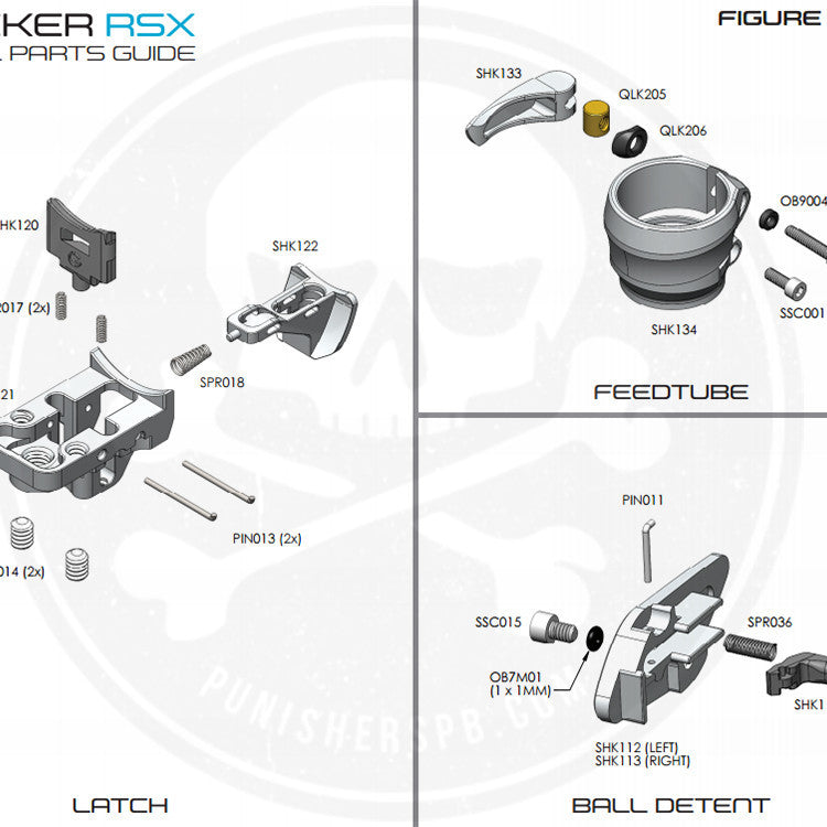 SP Shocker RSX Latch/Ball Detent/Feedtube Parts List - Pick The Part You Need!