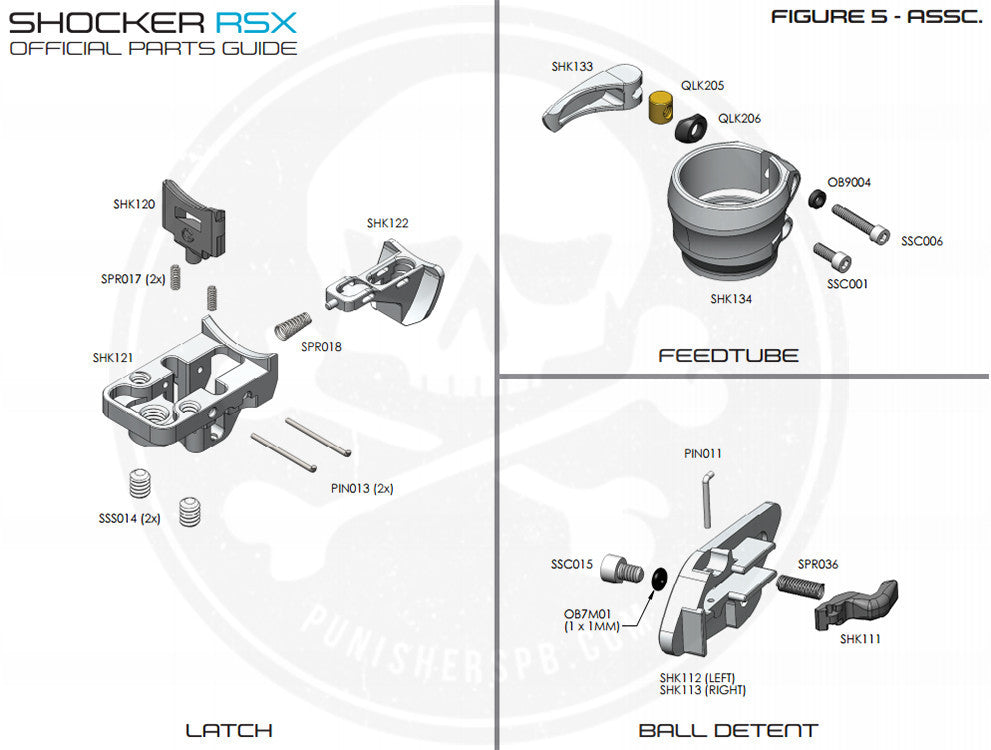 SP Shocker RSX Latch/Ball Detent/Feedtube Parts List - Pick The Part You Need!